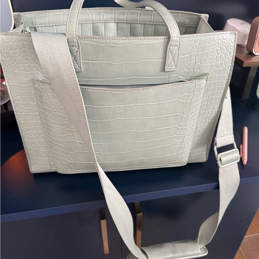 Croc-Embossed Mint Green Tote Bag